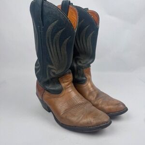 Double H Men's 9.5 Cowboy Boots Blue Brown Leather Western